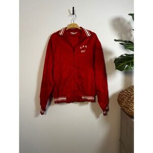 Vintage Duckster CSH Golf Jacket Red White Striped‎ Collar & Cuffs Mens M